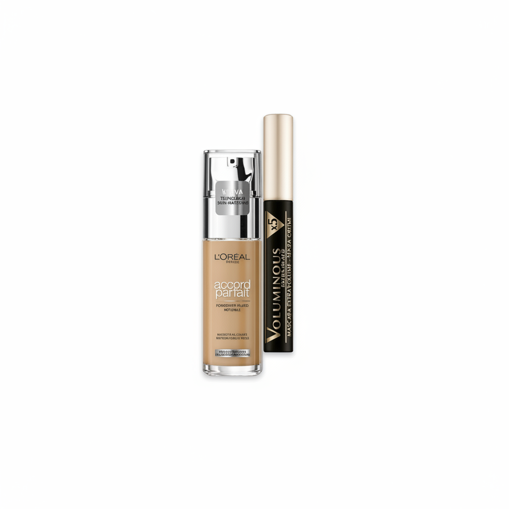 L'OREAL ACCORD PARFAIT BASE DE MAQUILLAJE N.7.D/7.W + MÁSCARA VOLUMINOSA EXTRA NEGRA DE REGALO